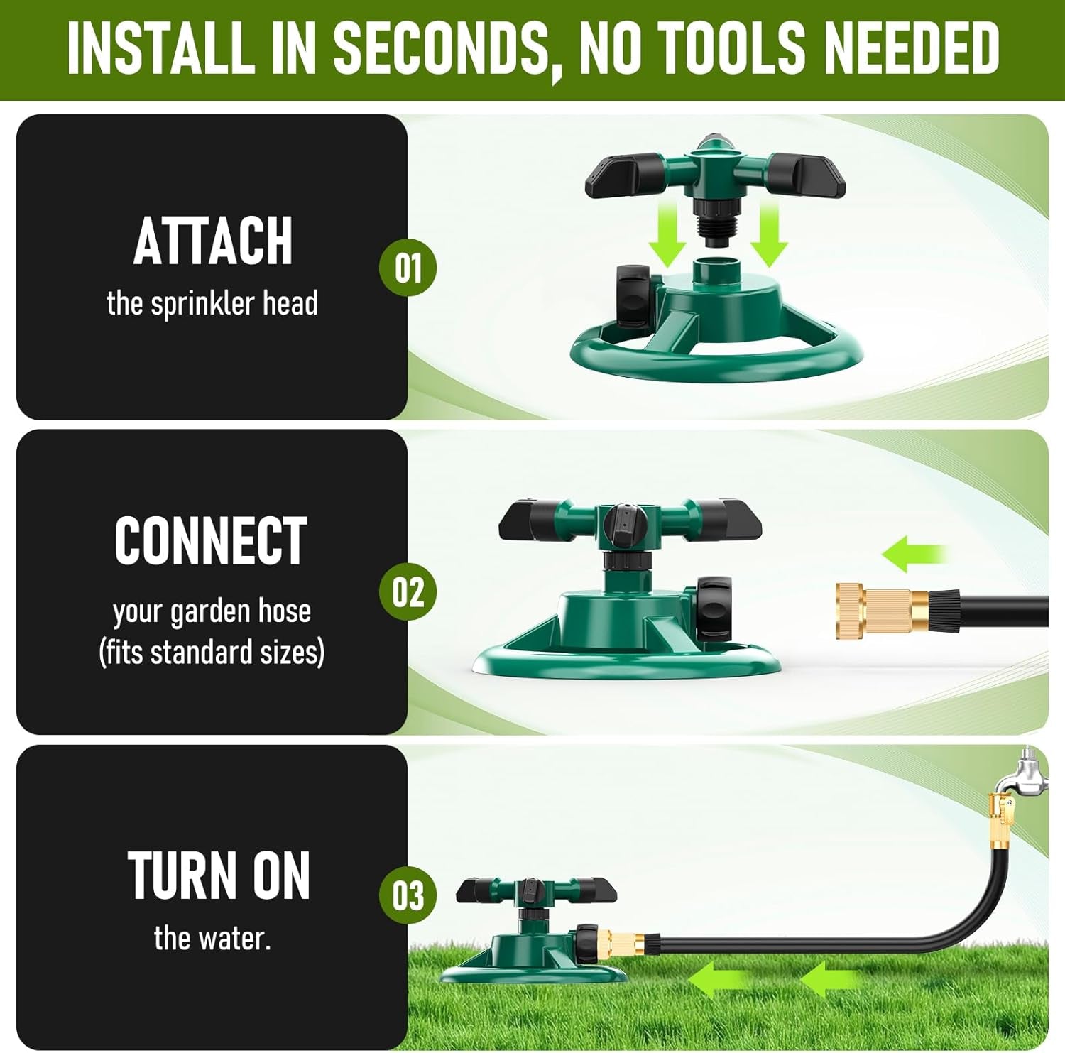 Arroseur De Jardin, Arroseur De Pelouse Automatique Rotatif À 360 Degrés, Système De Pulvérisation D'Herbe, Arroseur De Tuyau D'Arrosage Pour Cour