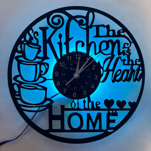 12-Inch Kitchen Decorative Clock Vinyl Record Design with LED Light, Lighted Wall Clock, Led Wall Clocks, Creative Home Decor & Coffee Bar Decoration, Decoration Items, Gift Ready, Perfect Gift for Party Birthday