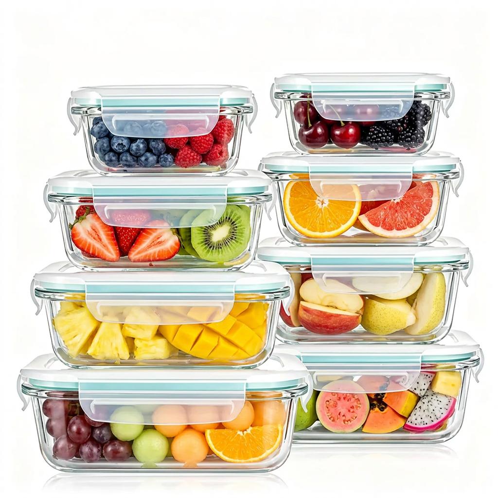 8 Pack Glass Food Storage Containers with Lids -Stackable Design for Kitchen Utensils Oven Microwave Freezer Dishwasher Kitchenware Lunch Compartment Airtight Meal Prep,Extra Large Storage,Summervibes Outdoorfun Reusable Kitchen Kitchen Utensils Summerwi