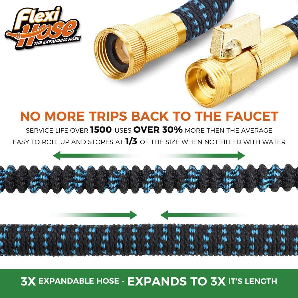 Avec Buse 8 Fonctions, 15,2 M – Tuyau D'Arrosage Extensible Léger, Flexible Sans Nœud, Raccords En Laiton Massif De 1,9 Cm Et Double Noyau En Latex
