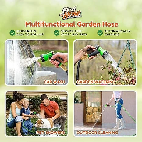Avec Buse 8 Fonctions, 15,2 M – Tuyau D'Arrosage Extensible Léger, Flexible Sans Nœud, Raccords En Laiton Massif De 1,9 Cm Et Double Noyau En Latex