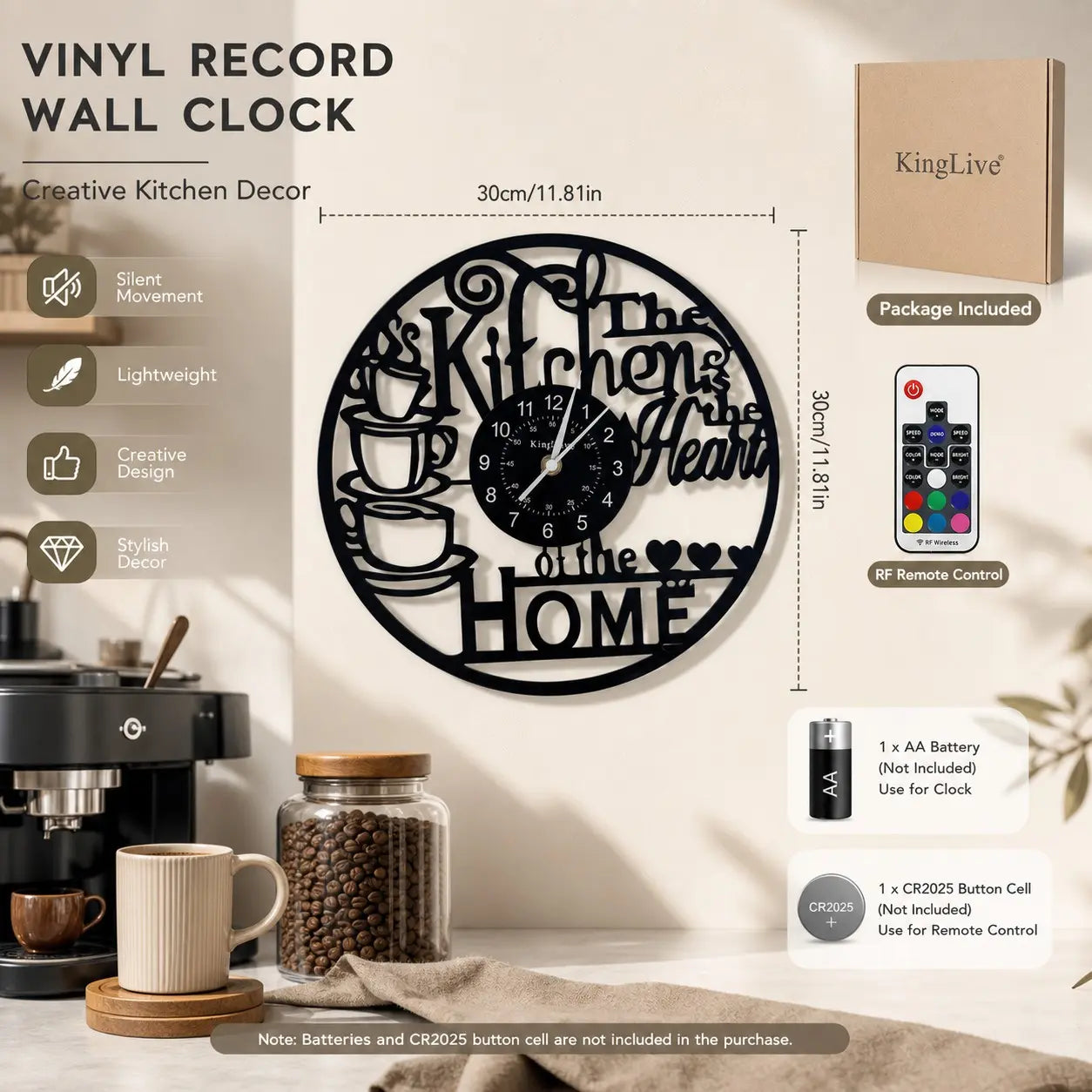 12-Inch Kitchen Decorative Clock Vinyl Record Design with LED Light, Lighted Wall Clock, Led Wall Clocks, Creative Home Decor & Coffee Bar Decoration, Decoration Items, Gift Ready, Perfect Gift for Party Birthday