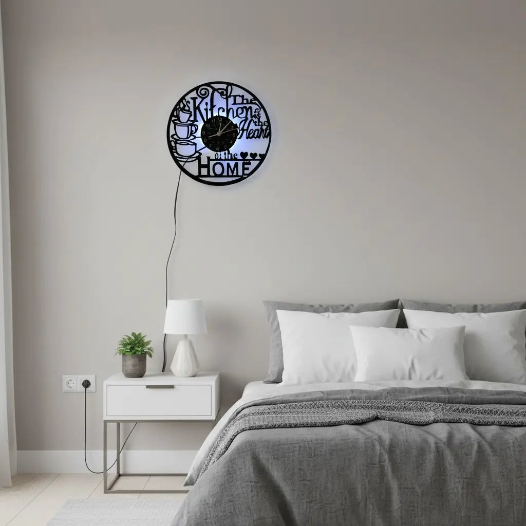 12-Inch Kitchen Decorative Clock Vinyl Record Design with LED Light, Lighted Wall Clock, Led Wall Clocks, Creative Home Decor & Coffee Bar Decoration, Decoration Items, Gift Ready, Perfect Gift for Party Birthday
